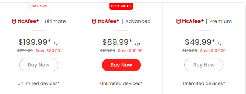 mcafee pricing